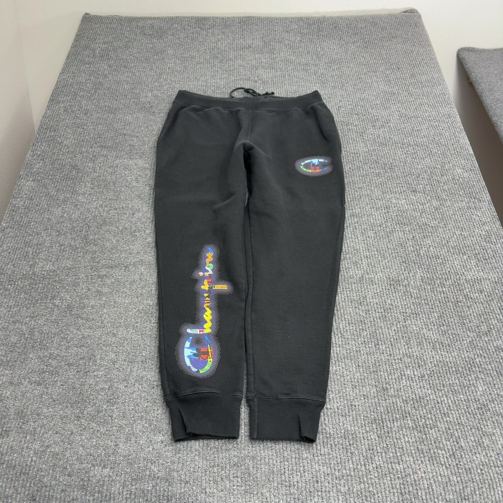 Champion Sweatpants Men XL Black Cotton Reverse Weave Graphic Logo Streetwear